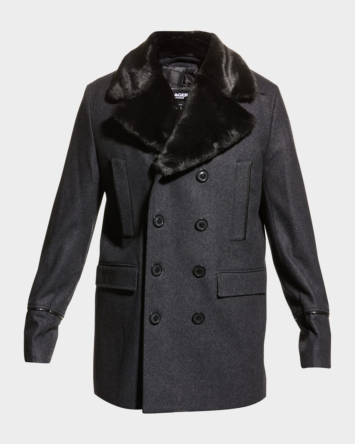 Men's Wool Peacoat w/ Faux Fur Collar