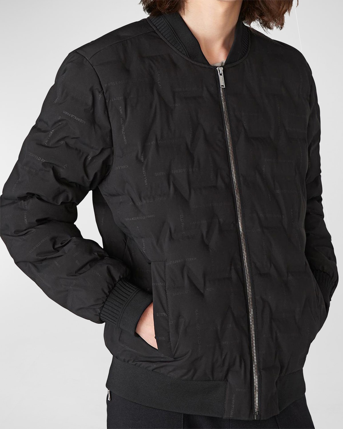 Karl Lagerfeld Paris Men's Heat-Sealed Logo Bomber Jacket | Smart Closet
