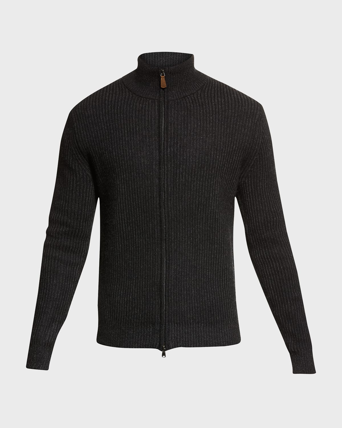 NEIMAN MARCUS MEN'S RIBBED FULL-ZIP CASHMERE SWEATER 