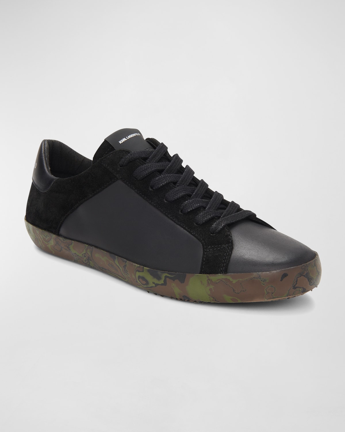 Men's Camo-Sole Mix-Leather Low-Top Sneakers