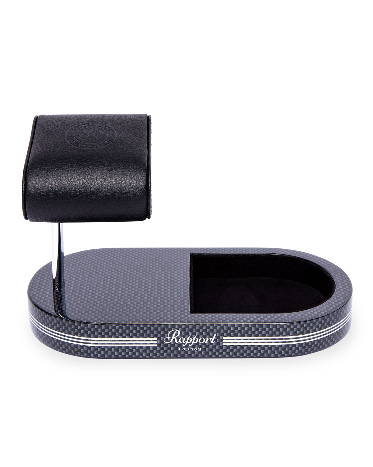 Shop Rapport Leather Watch Stand With Tray In Carbon Fibre