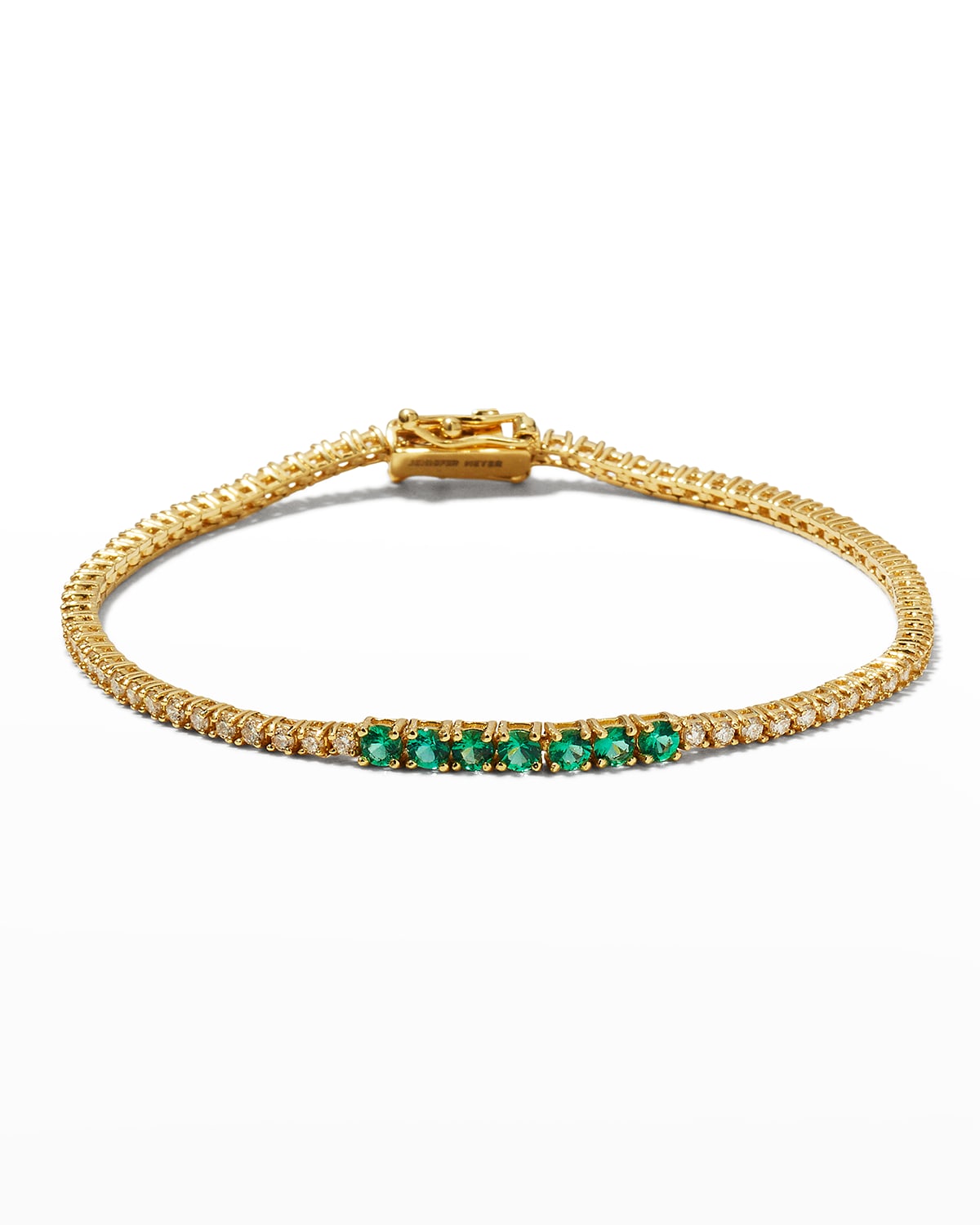 18k Yellow Gold 4-Prong Diamond and Emerald Bracelet