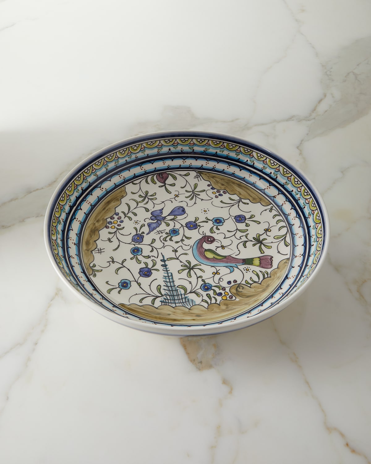 Neiman Marcus Blue and Green Pavoes Serving Bowl