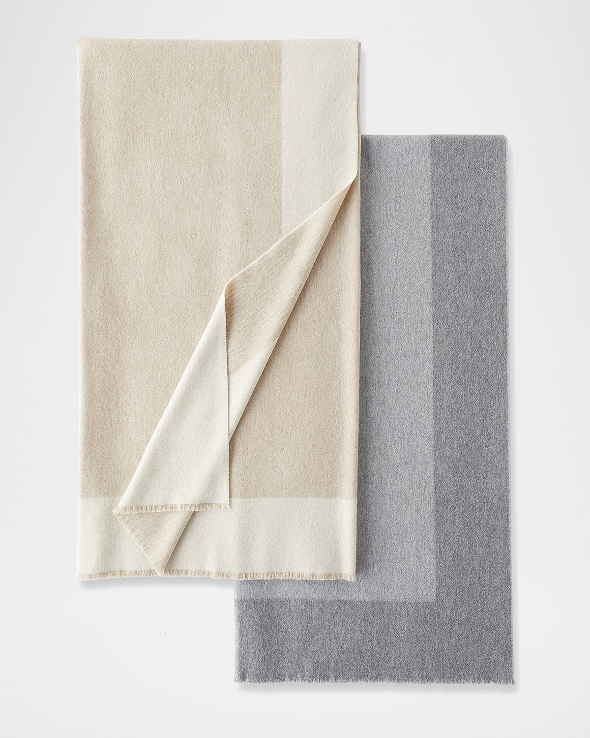 Sofia Cashmere Border Stripe Cashmere Double-face Throw Blanket In 262beig