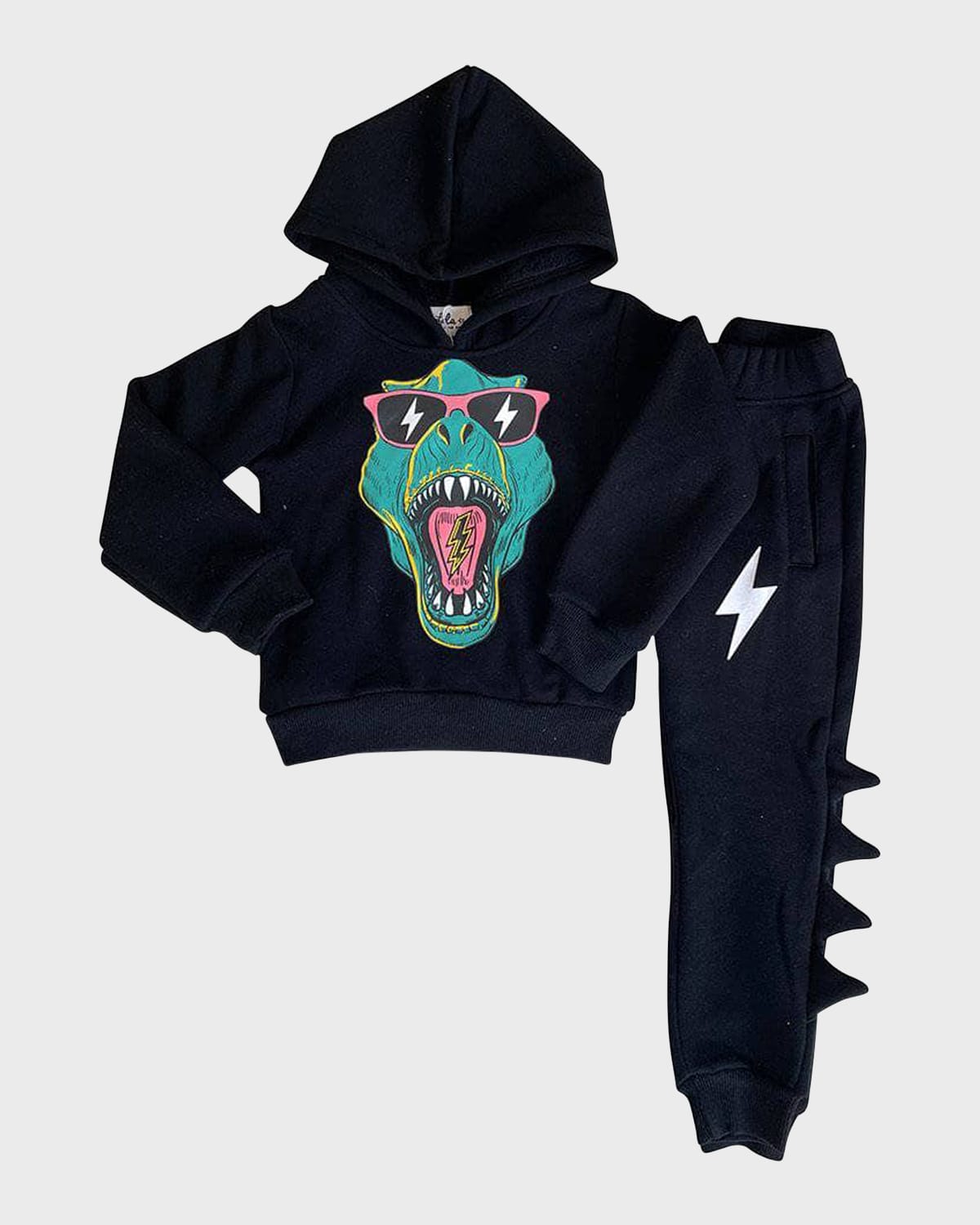 Girl's Cool Dinosaur 2-Piece Graphic Hoodie Set, Size 2-14