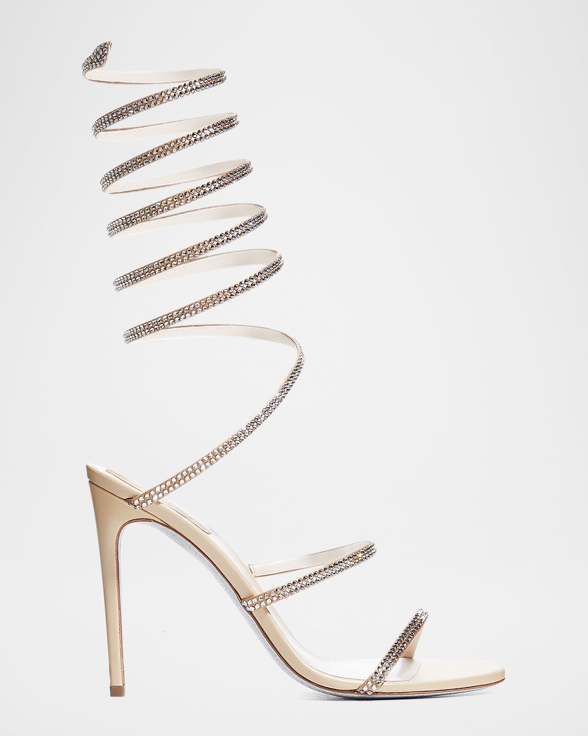 René Caovilla Crystal Snake Ankle-Wrap Sandals