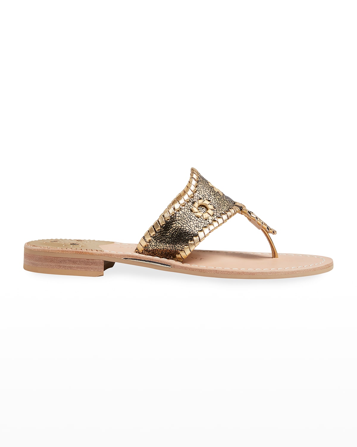 Jack Rogers Jacks Metallic Leather Thong Sandals In Gold/gold