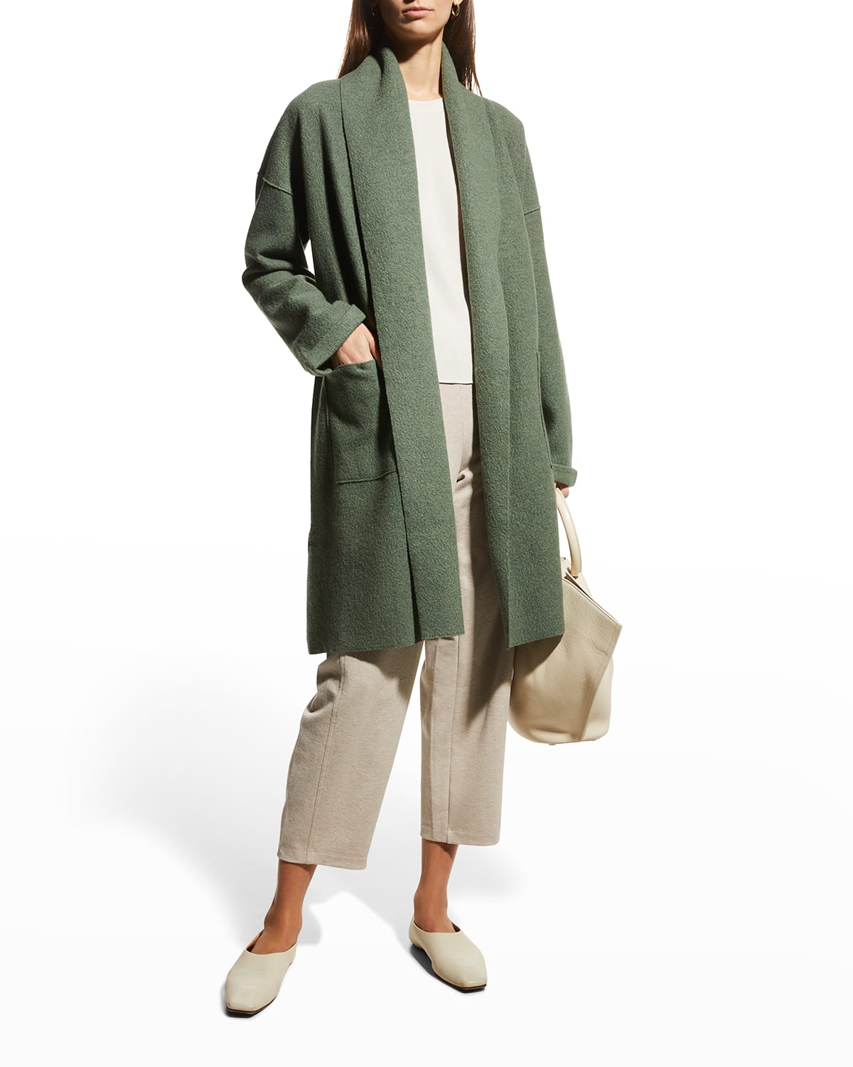 Eileen Fisher Boiled Wool Knee-Length Coat