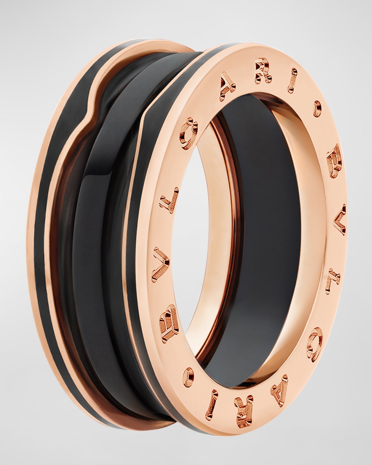 B.Zero1 Pink Gold Ring with Matte Black Ceramic, Size 51