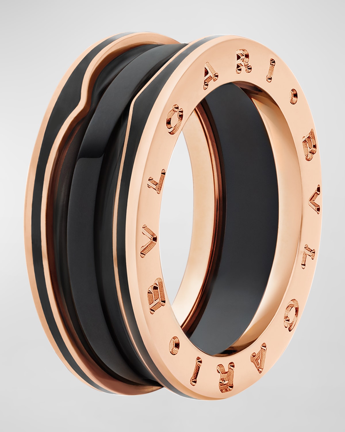 B.Zero1 Pink Gold Ring with Matte Black Ceramic, Size 53