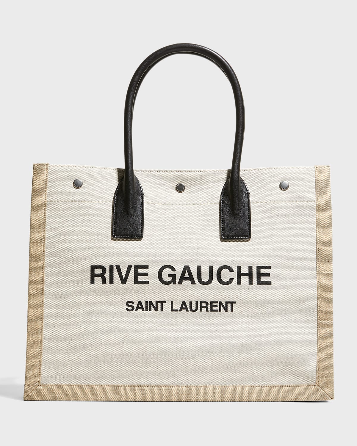 Saint Laurent Rive Gauche Small Canvas East-west Tote Bag In Greggio Nat