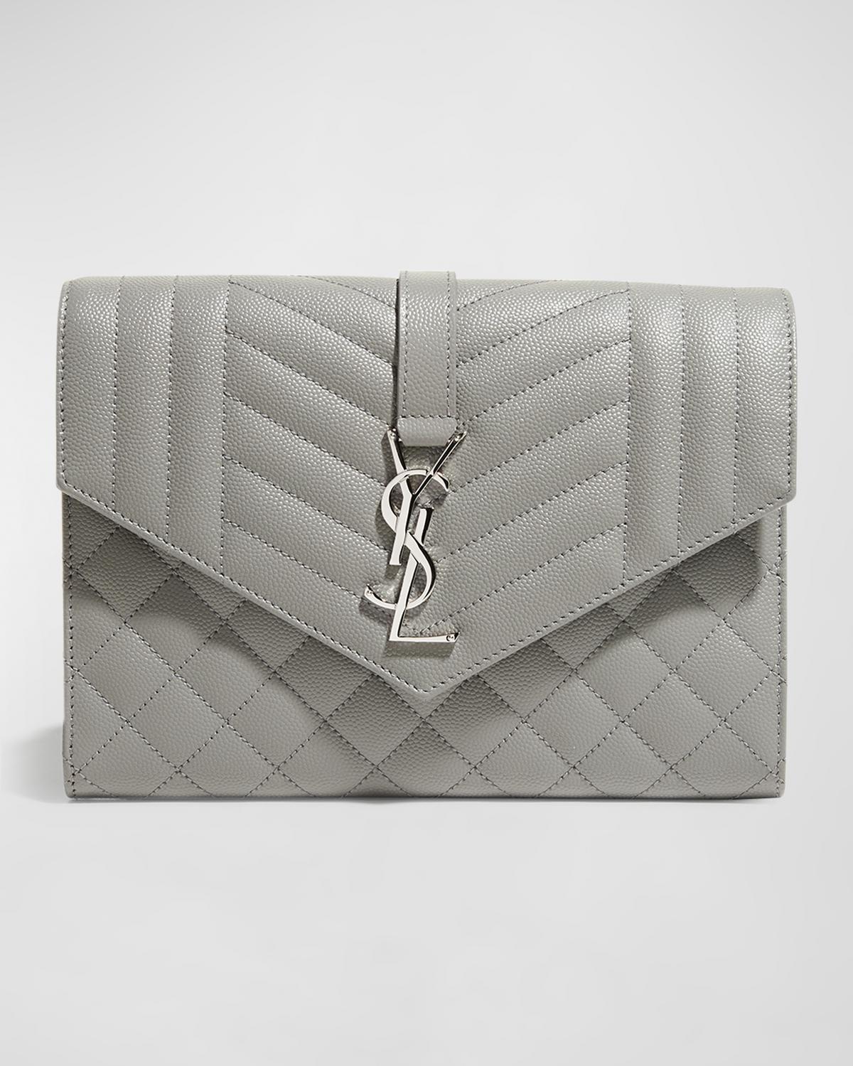 Saint Laurent Pouch Large Ysl Flap Wristlet Bag In 3121 Green