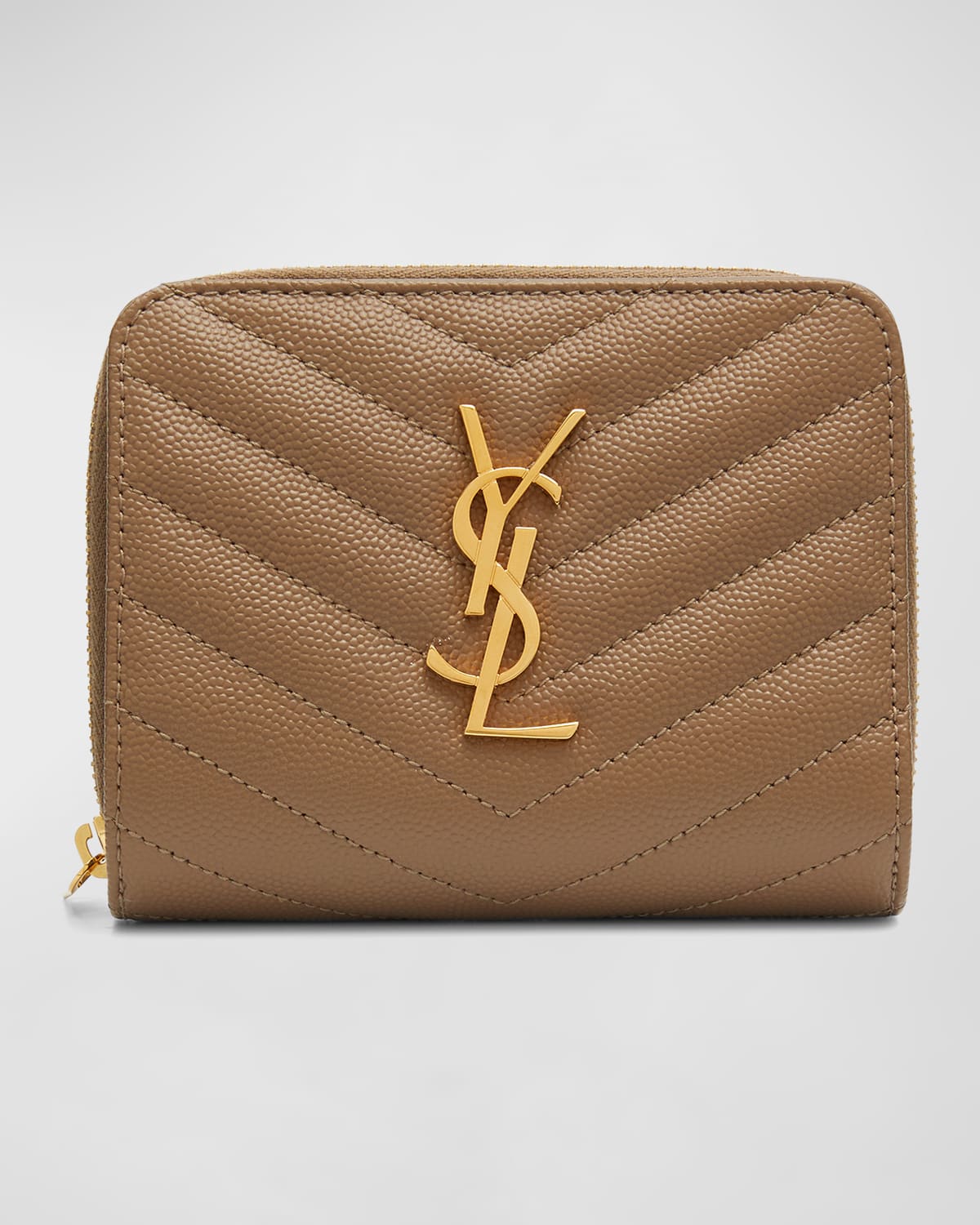 Saint Laurent Ysl Quilted Bifold Compact Wallet In Taupe