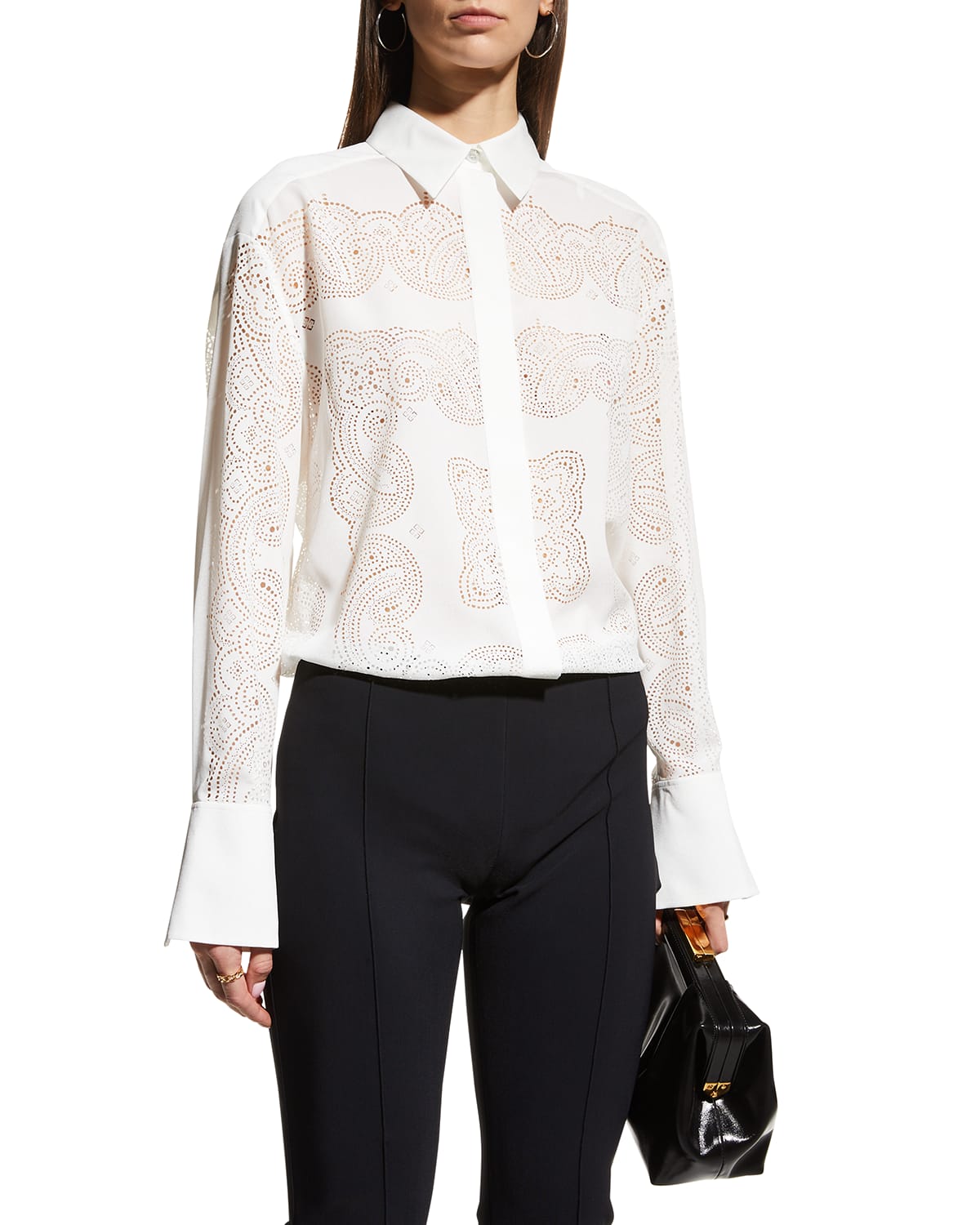 Givenchy Perforated Bandana Crepe Button-Down Shirt