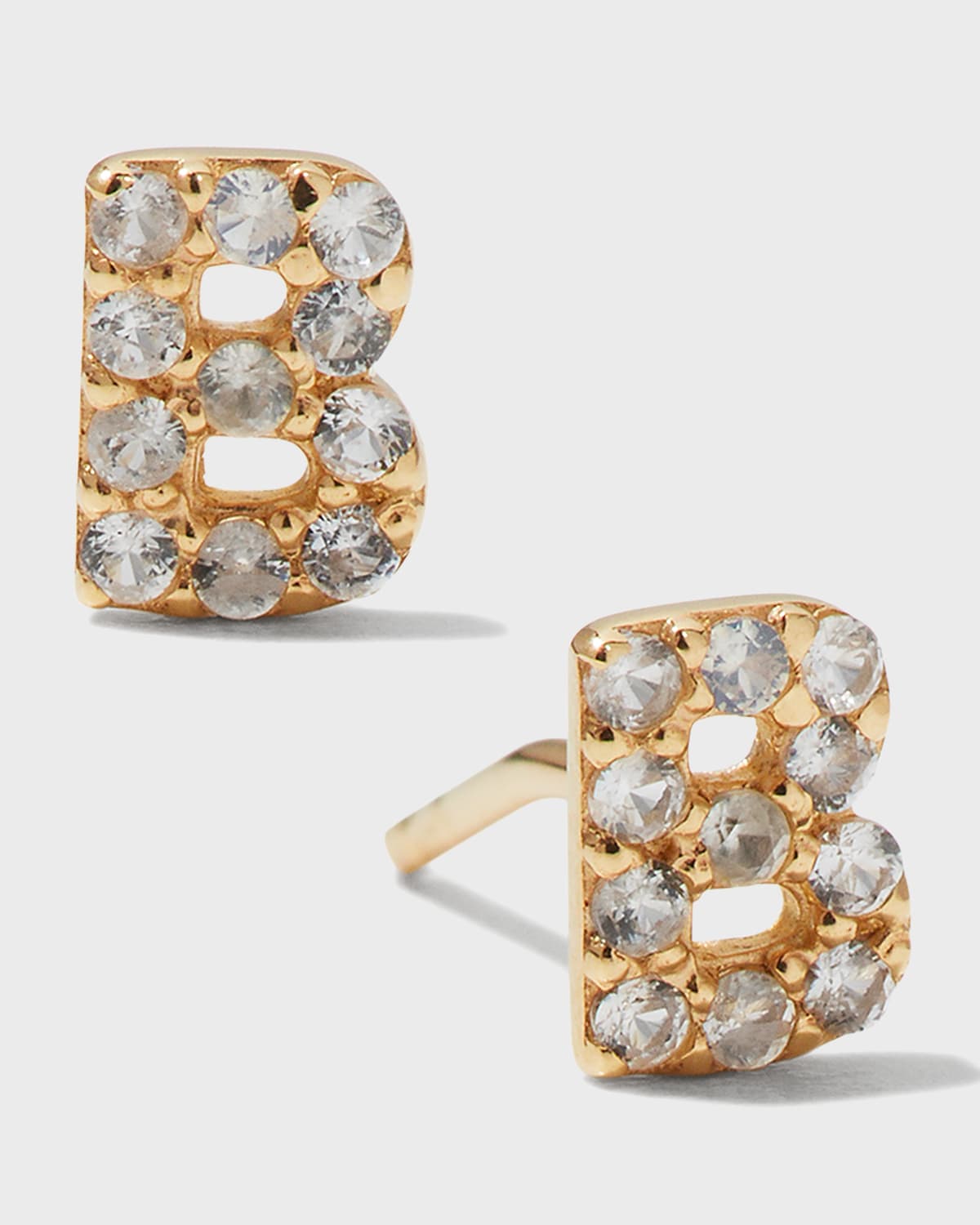 White Sapphire Initial Stud Earring, Single