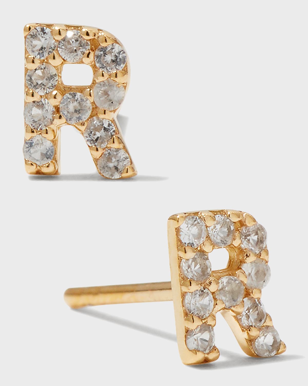 White Sapphire Initial Stud Earring, Single