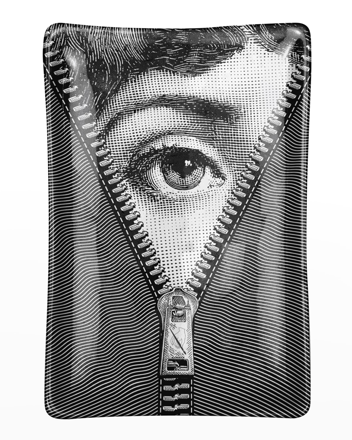 Fornasetti Rectangular Ashtray Tema E Variazioni N401 Zipper Eye In Blackwhite
