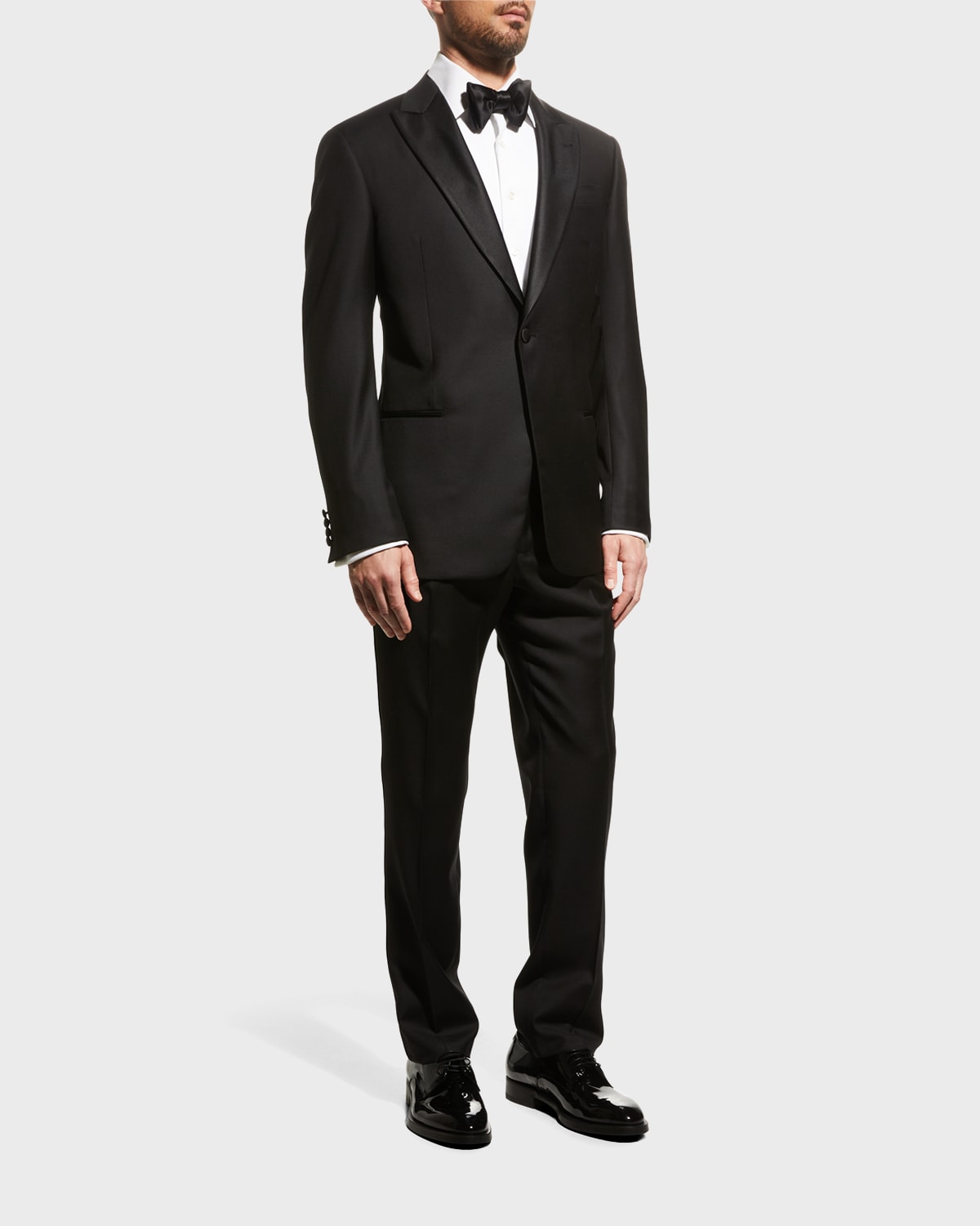 Shop Emporio Armani Men's Solid Peak-lapel Tuxedo In Solid Black