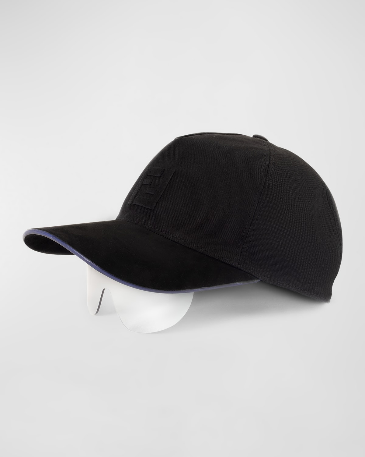 Shop Fendi Tonal Logo Baseball Cap W/ Shield Mask In Black / Smoke