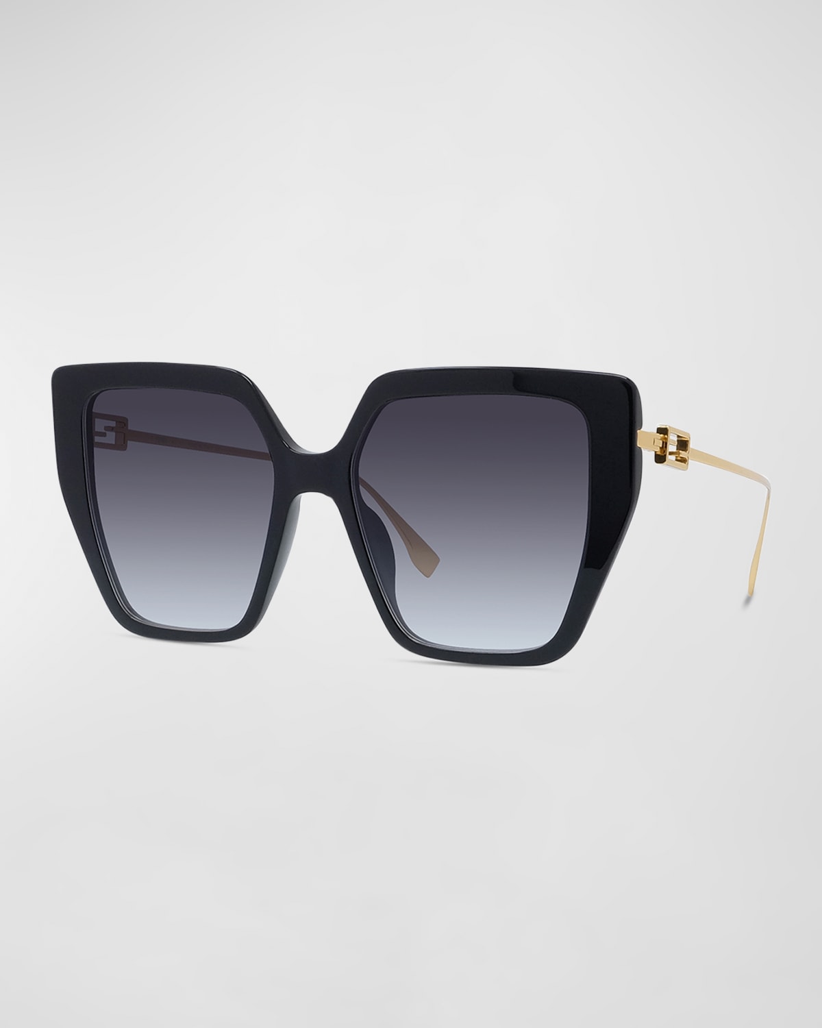 Shop Fendi Acetate/metal Butterfly Sunglasses, Black In Shiny Black Smoke