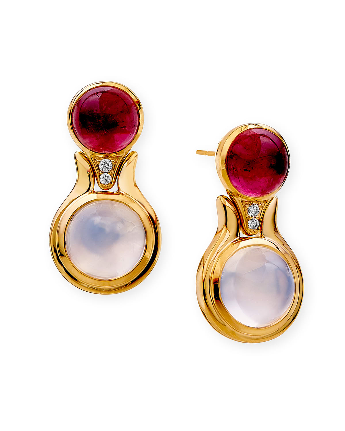 Syna 18k Candy Earrings With Rubellite, Moon Quartz And Diamonds