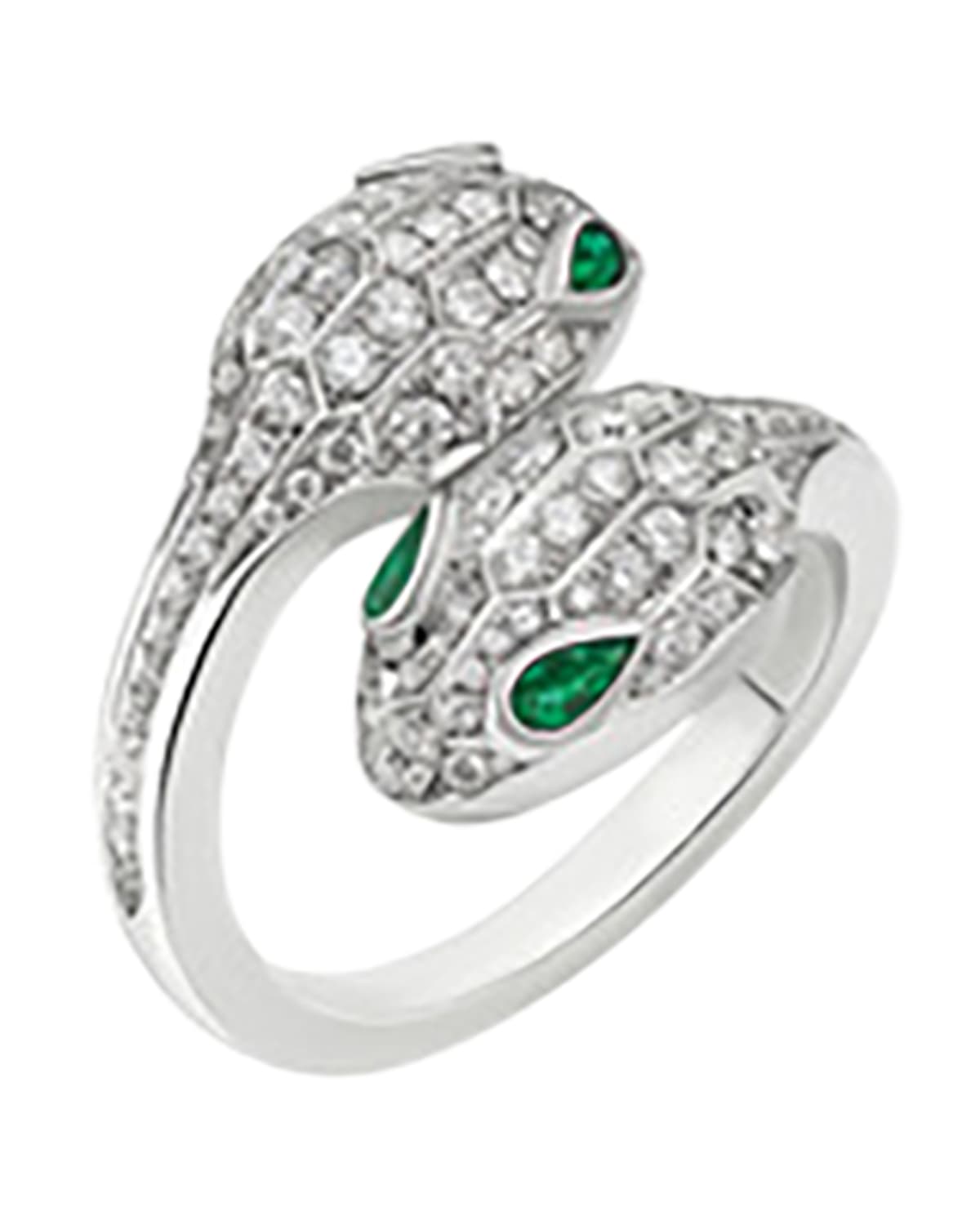 Serpenti Seduttori Ring with Emeralds and Diamonds, Size 52