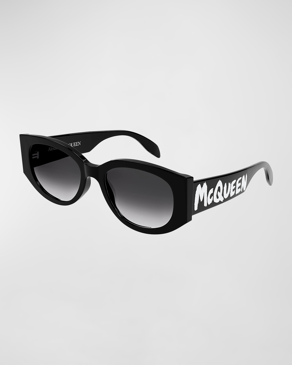 Alexander Mcqueen Logo Rectangle Acetate Sunglasses In Black / Grey