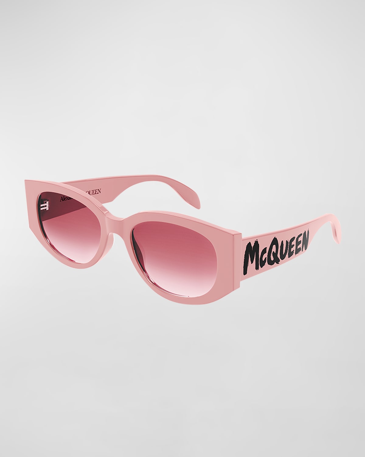 Alexander Mcqueen Graffiti Logo-print Oval-frame Sunglasses In Shiny Pink