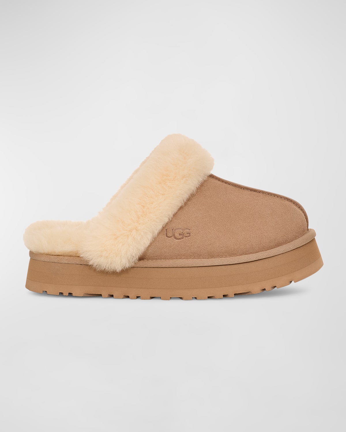 UGG DISQUETTE SUEDE & SHEARLING PLATFORM SLIPPERS 