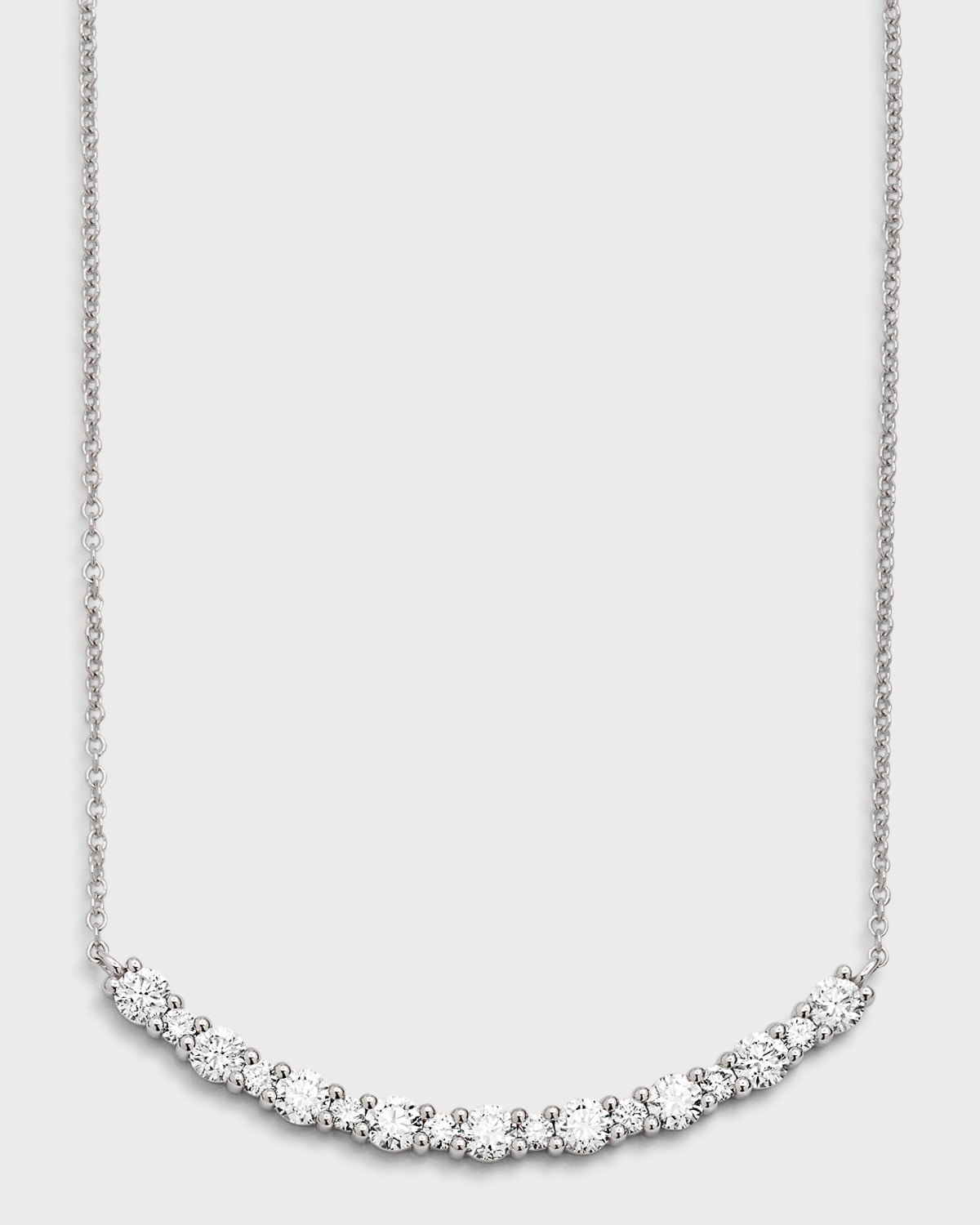 Neiman Marcus Diamonds 18k White Gold Round Diamond Smiley Bar Necklace, 0.79tcw