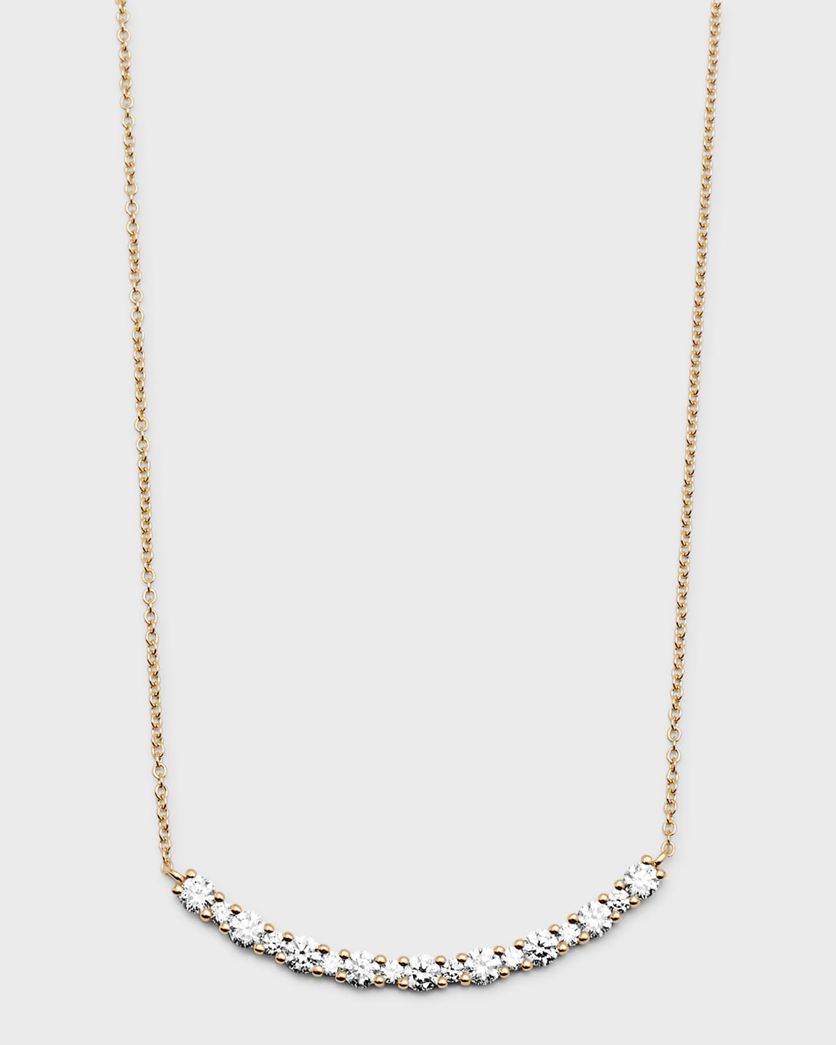 Neiman Marcus Diamonds 18k Yellow Gold Round Diamond Smiley Bar Necklace, 0.79tcw