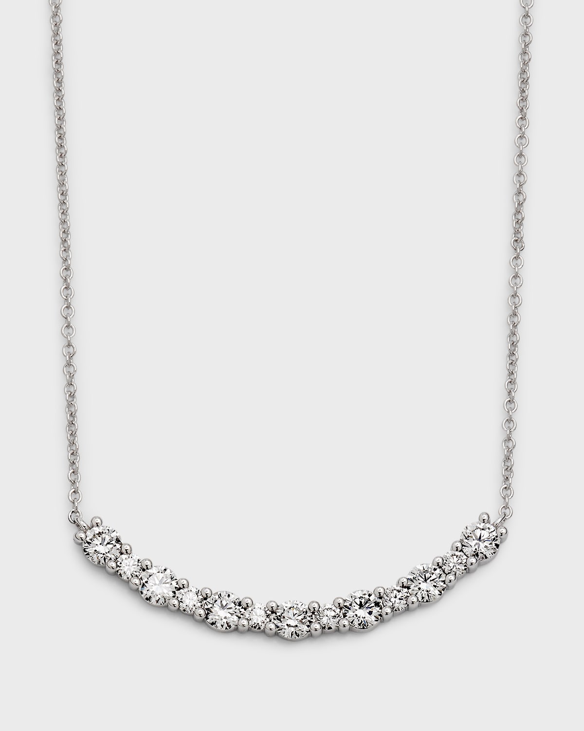 18K White Gold Round Diamond Smiley Bar Necklace, 1.35tcw