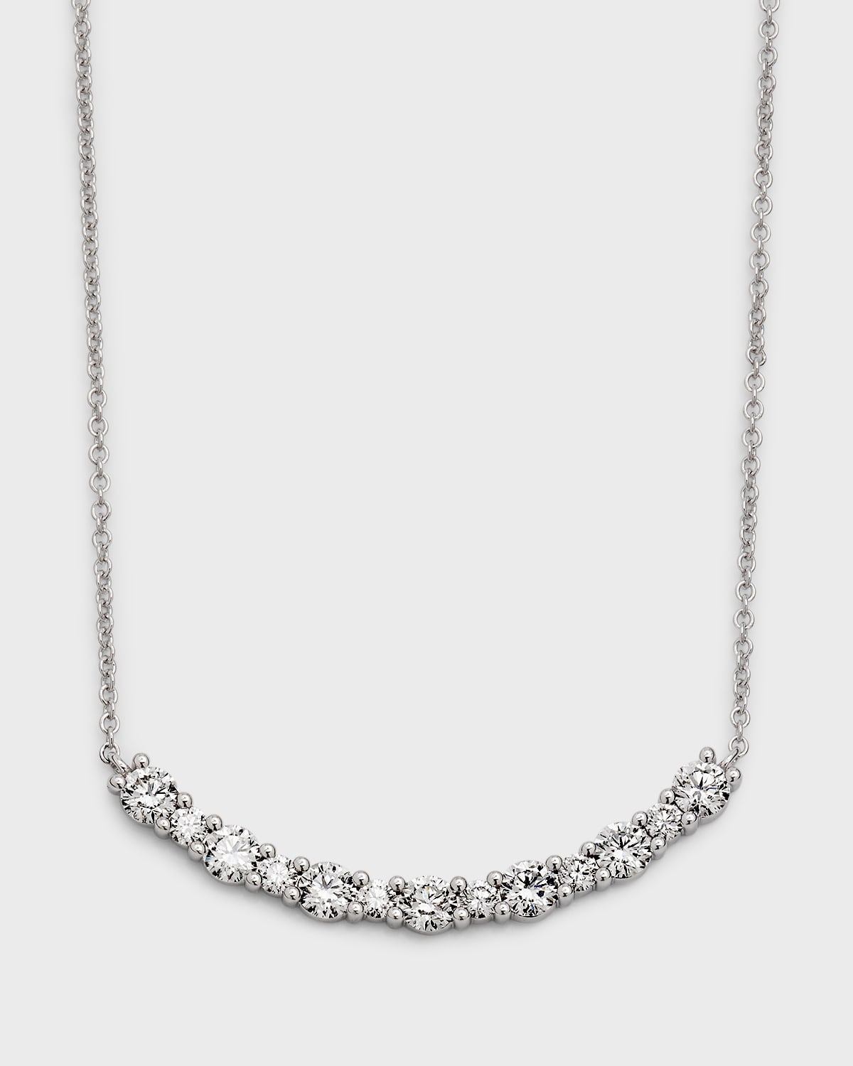 Neiman Marcus Diamonds 18K White Gold Round Diamond Smiley Bar Necklace, 18"L, 1.35tcw