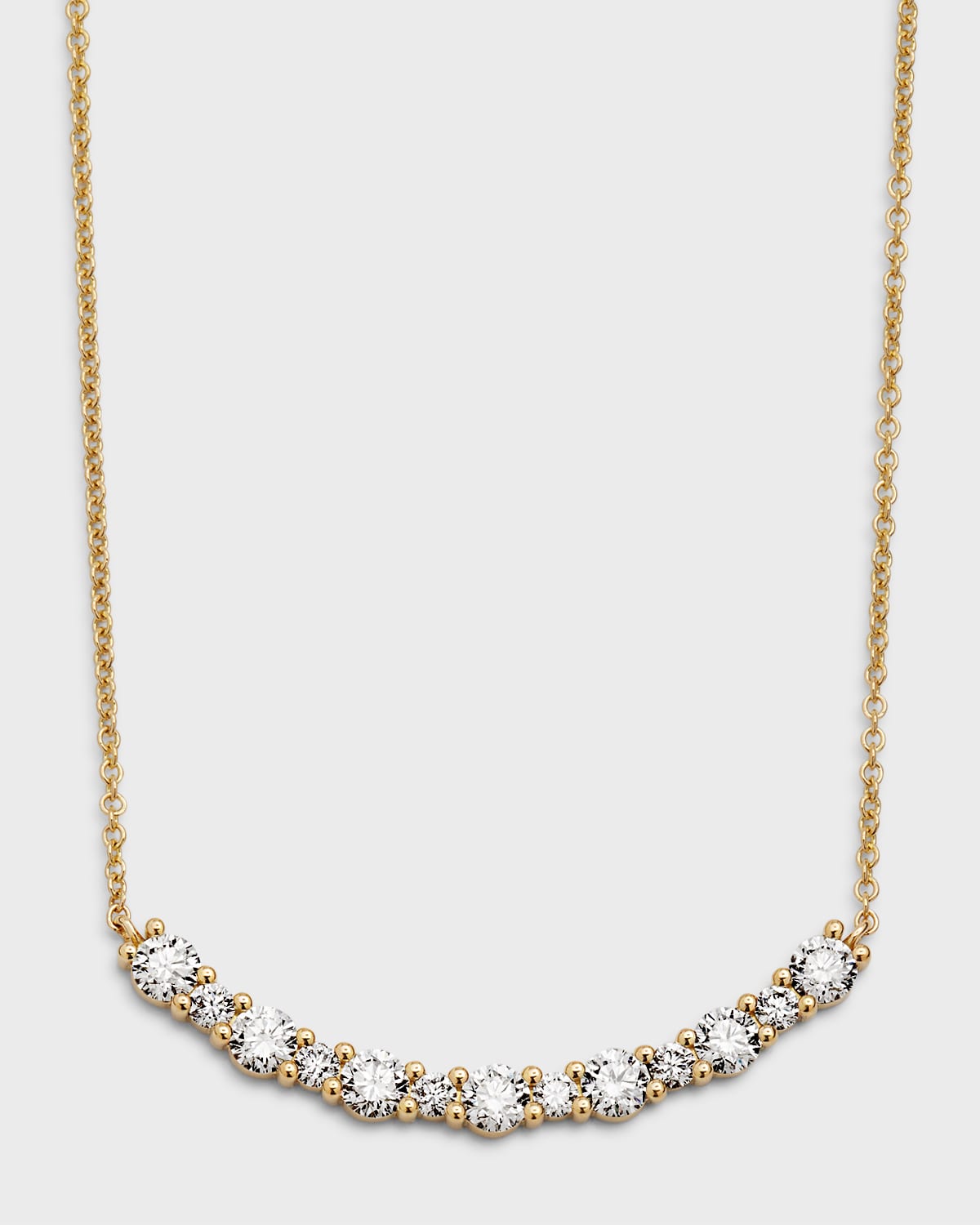 18k Yellow Gold Round Diamond Smiley Bar Necklace, 1.35tcw