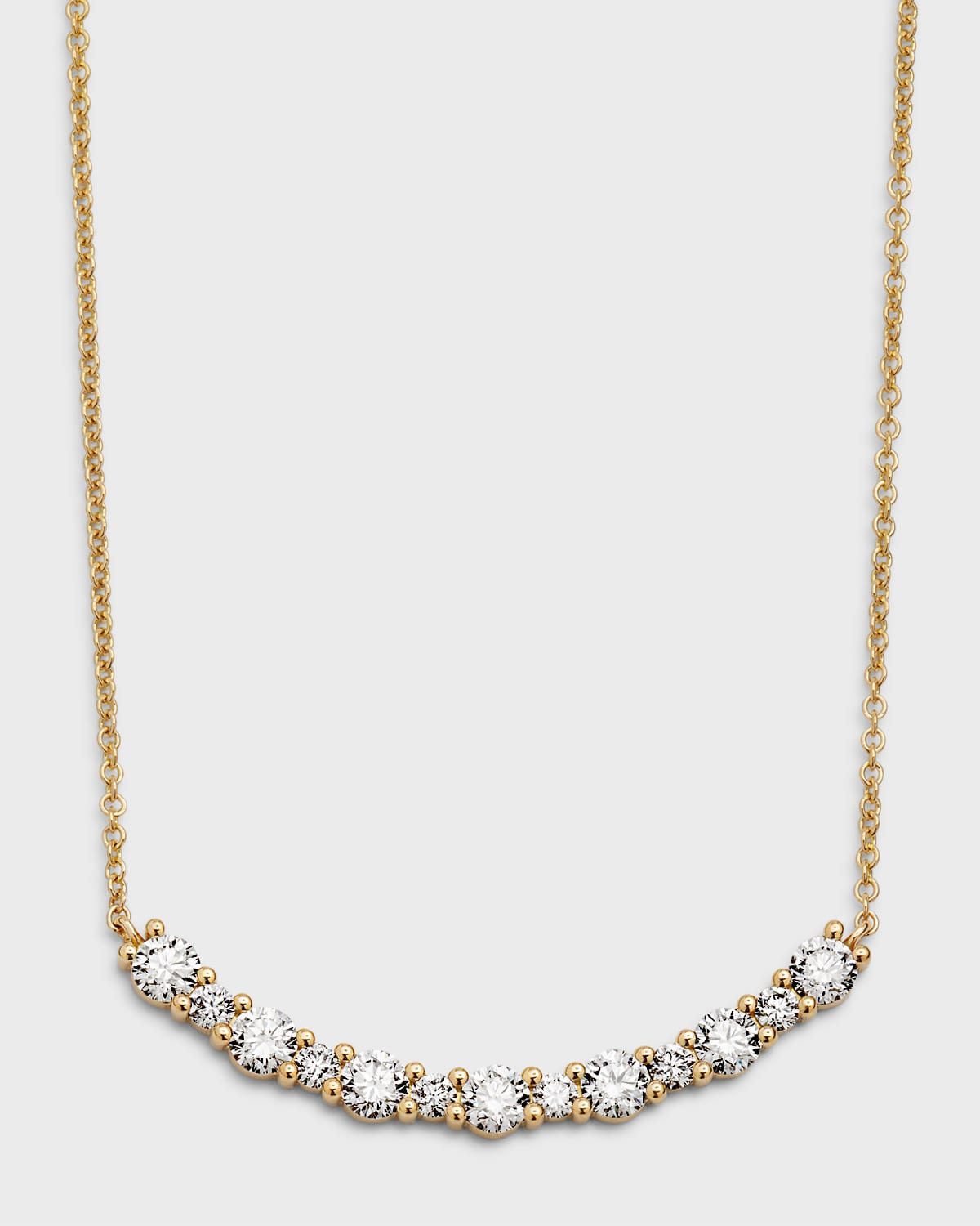 18k Yellow Gold Round Diamond Smiley Bar Necklace, 18"L, 1.35tcw
