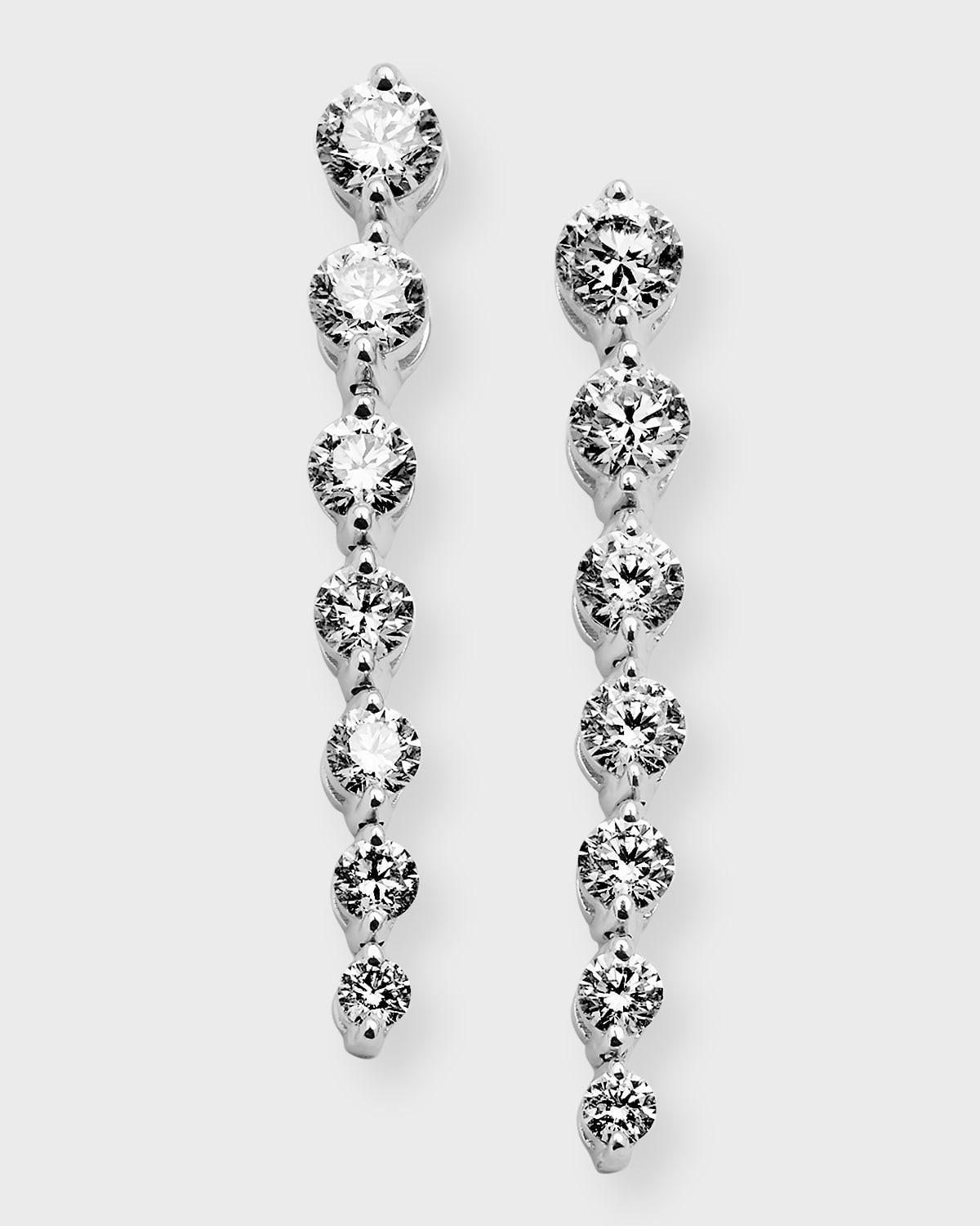 Neiman Marcus Diamonds 18K White Gold Graduated Diamond Drop Earrings, 2.9tcw, 1.5"L / 0.2"W