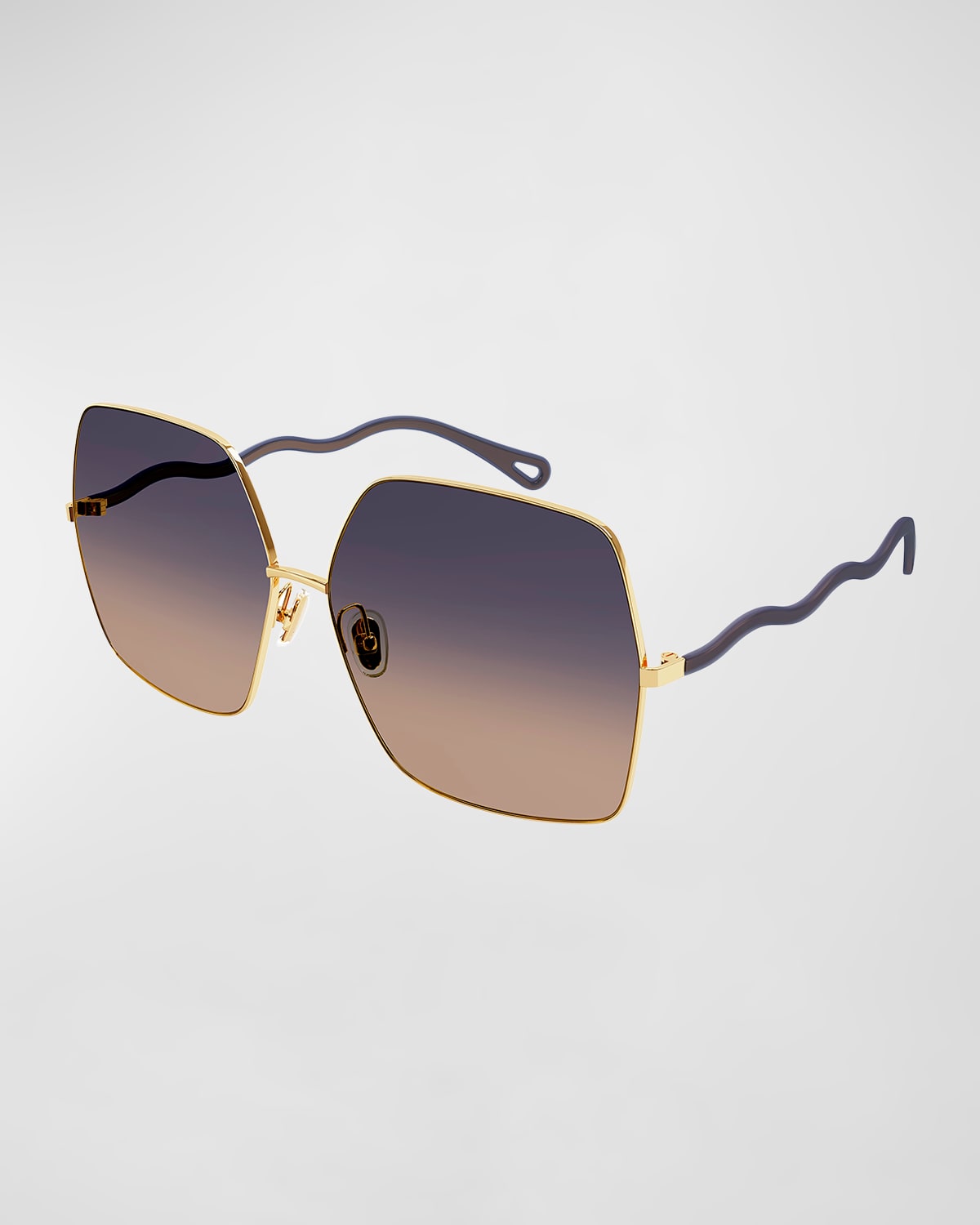 Chloé Ripple Square Metal/rubber Sunglasses In Shiny Gold