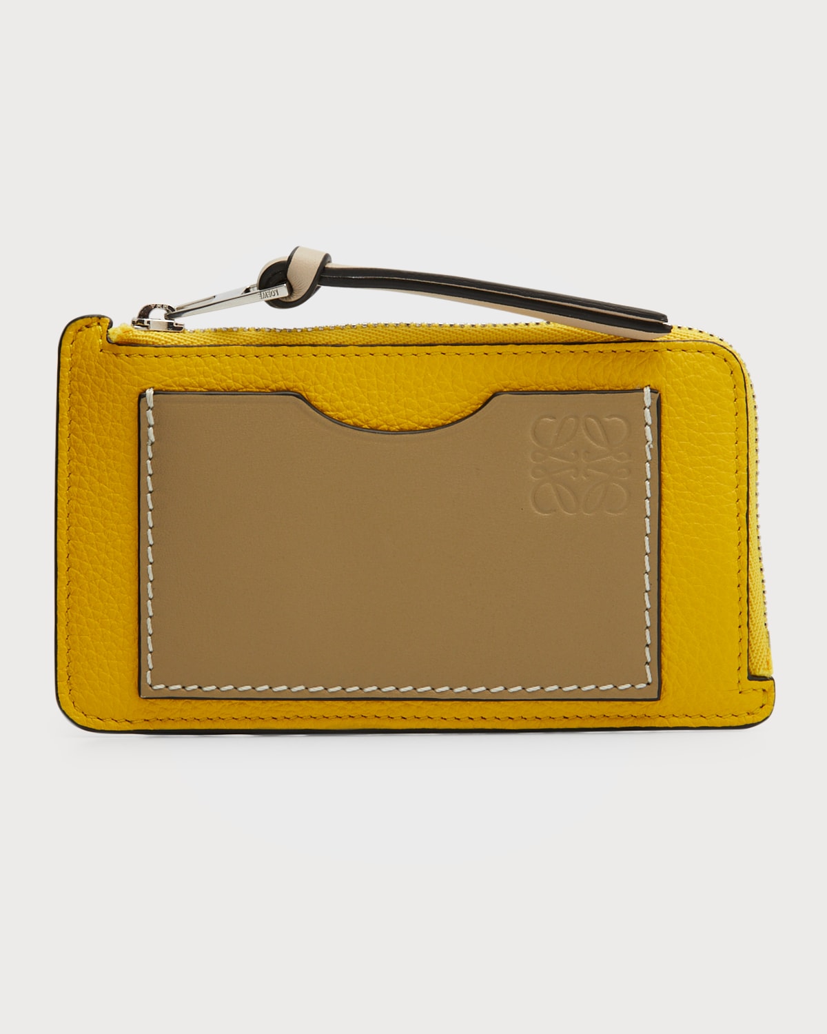 Loewe Anagram Bicolor Leather Card Holder In Yellow/clay Green
