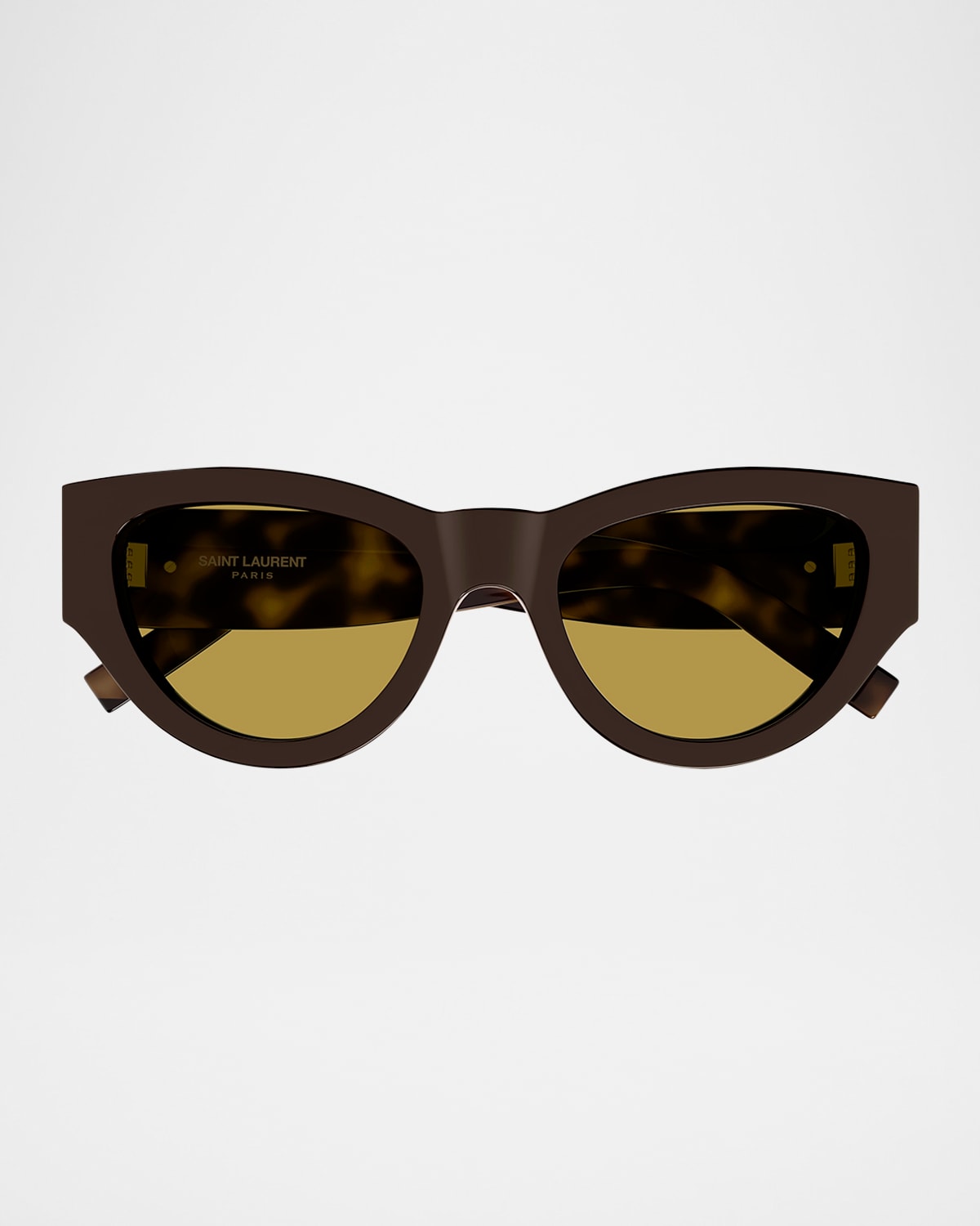 Saint Laurent Ysl Acetate Cat-eye Sunglasses In Shiny Solid Dark Brown
