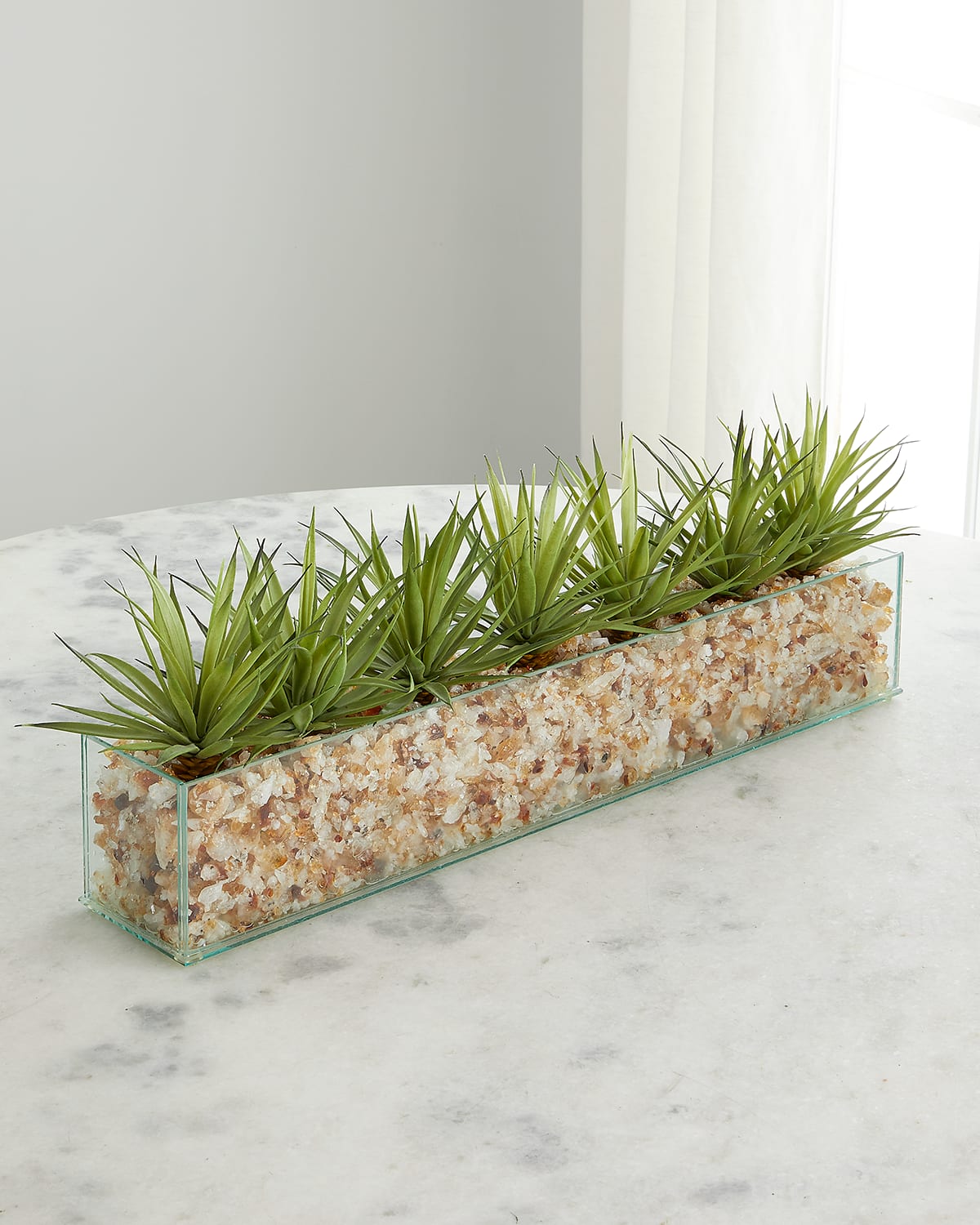 Shop T & C Floral Company Faux Agave In Rectangular Glass Vase With Crushed Citrine In Dark Green Agave