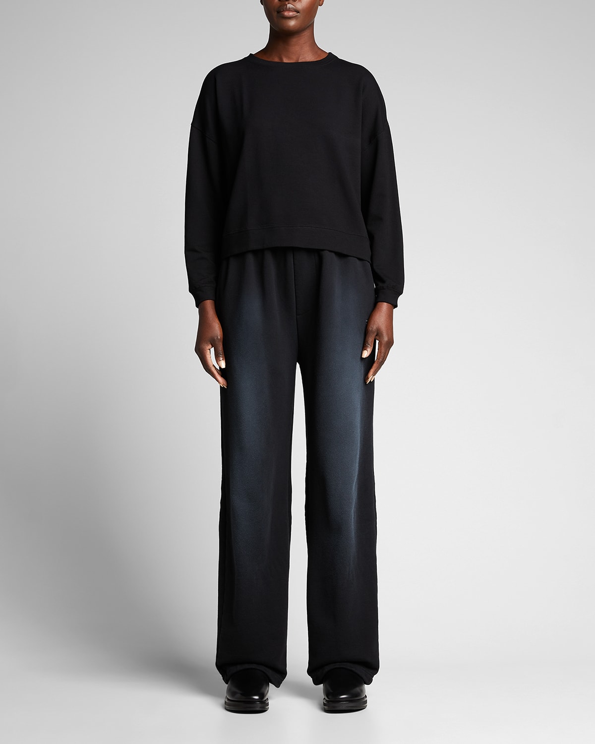 Majestic Crewneck French Terry Pullover In Black