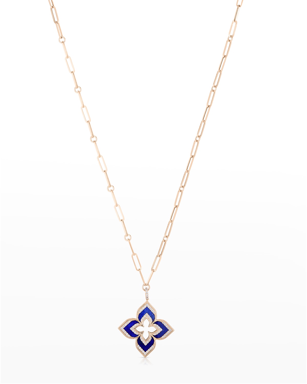 Roberto Coin 18k Rose Gold Venetian Princess Lapis And Diamond Flower Necklace
