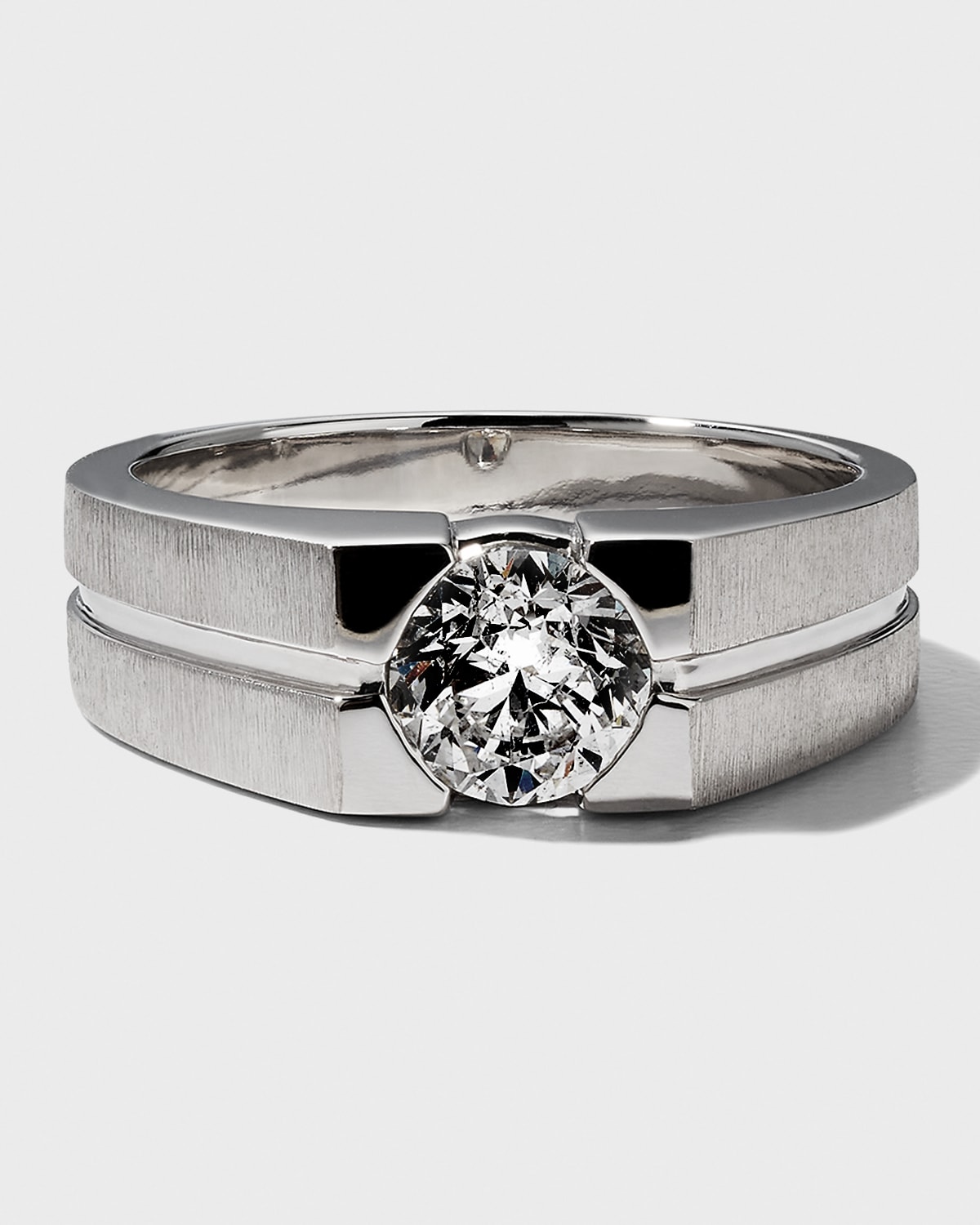 Men's 18k White Gold Round Diamond Solitaire Ring, Size 9.5, 1.50tcw