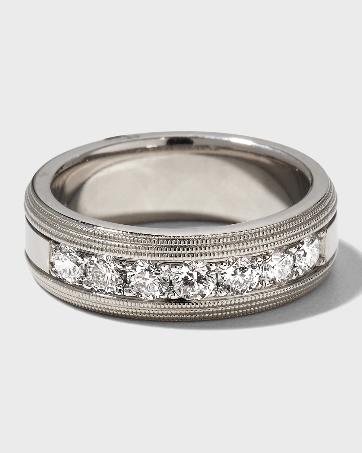 NM Diamond Collection Men's 18k White Gold Round 7-Diamond Ring, Size 10