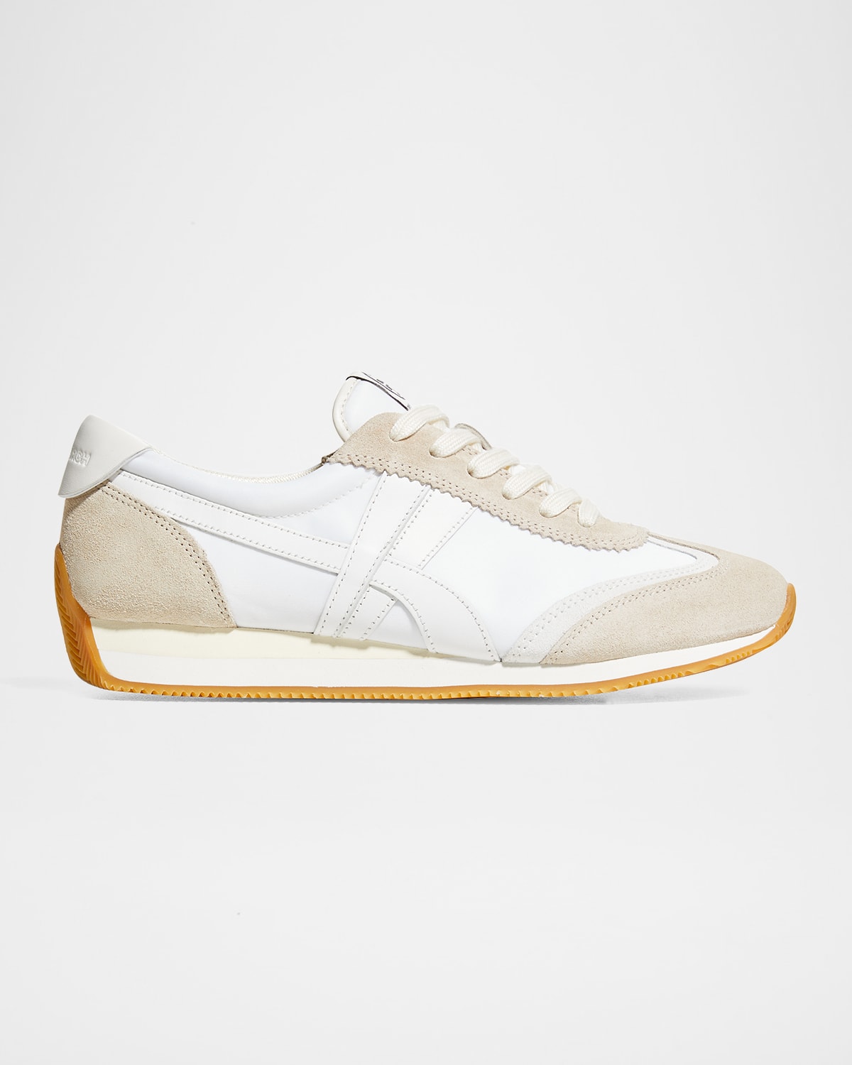 Tory Burch Hank Mixed Leather Retro Sneakers In Snow White Beige