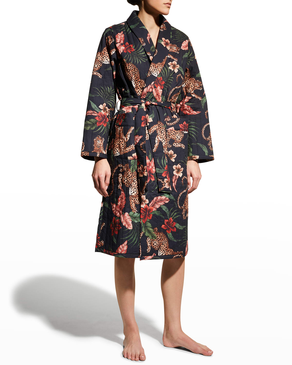 Soleil Quilted Cheetah-Print Robe