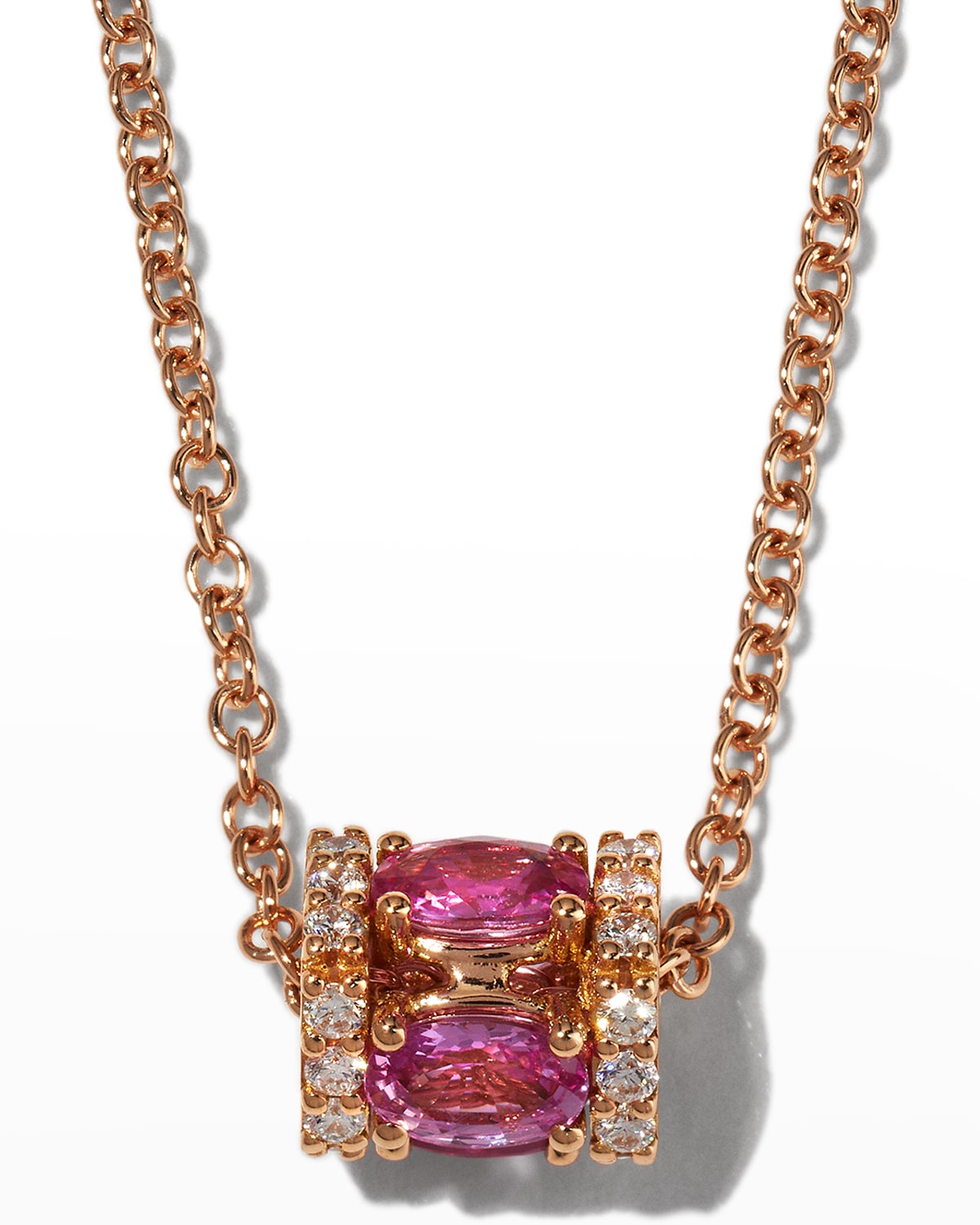 18k Rose Gold Pink Sapphire Necklace with Diamonds