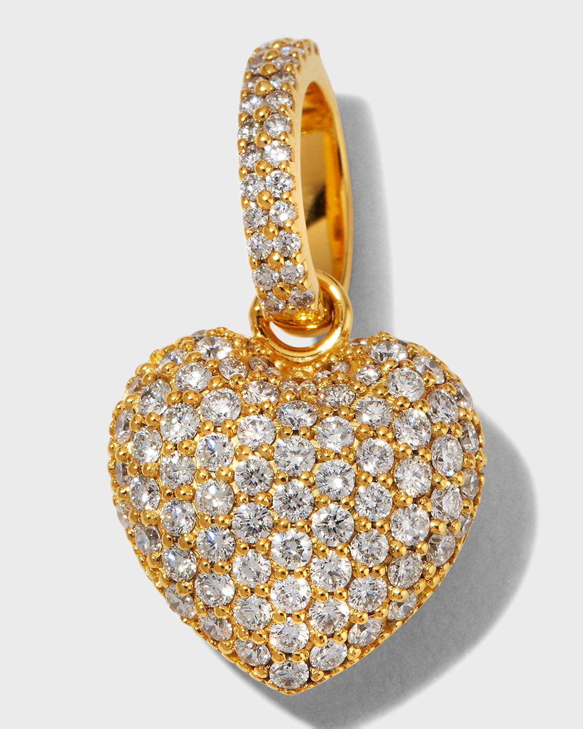 20K Pave Diamond Puffy Heart Pendant, 13mm