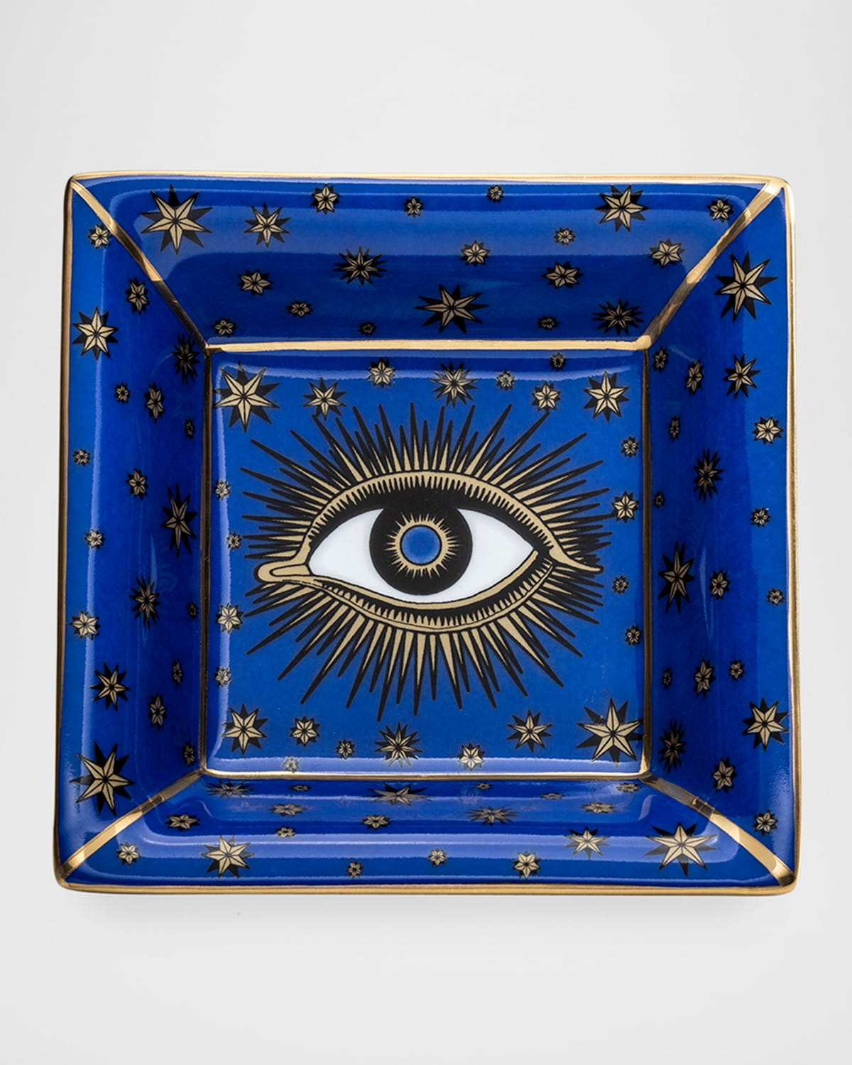 Halcyon Days Evil Eye Square Tray In Cobalt Blue