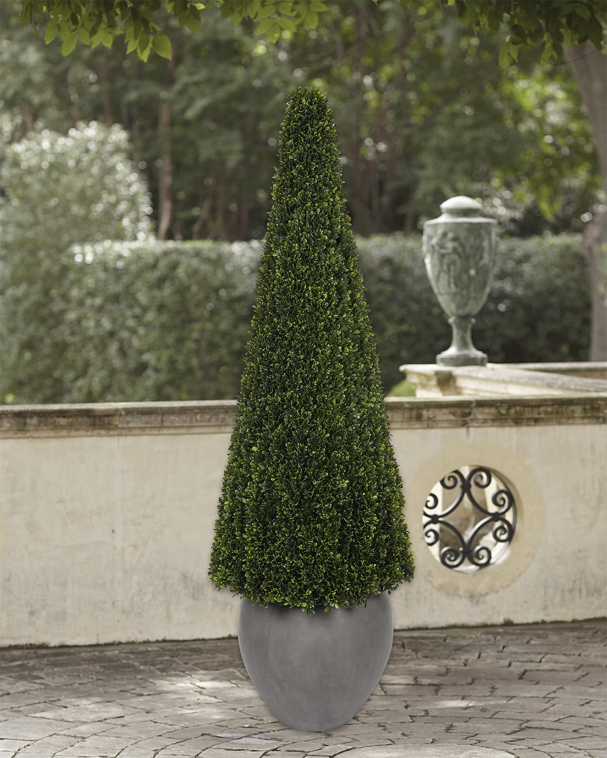 Shop Ndi Faux Boxwood Cone Plant In Concrete Pot, 67"t In Green